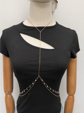 Gold Body Chain Necklace Crystal Dangle Waist Chain Y2K Belly Jewelry